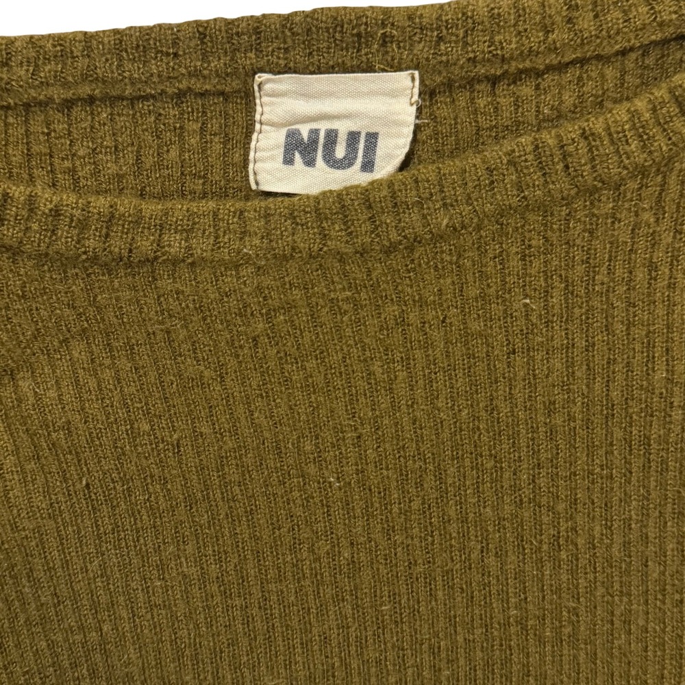 NUI Olive Green Ribbed Wool Blend Crewneck Sweater Minimalist Women's